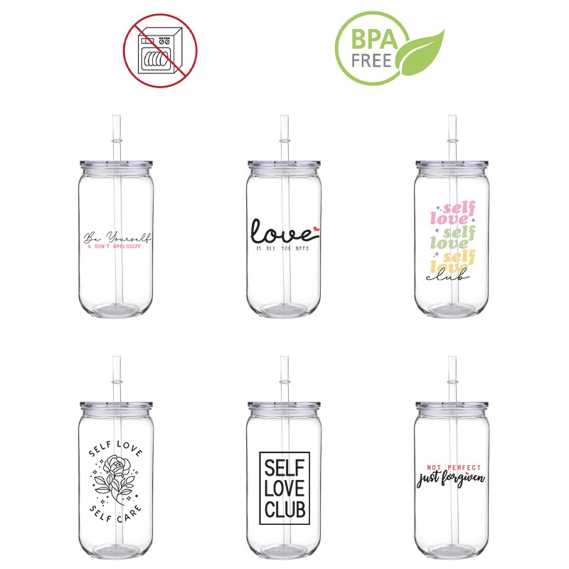 Training Cup Straw - Self Love Renkli Fashin Gril Baskılı